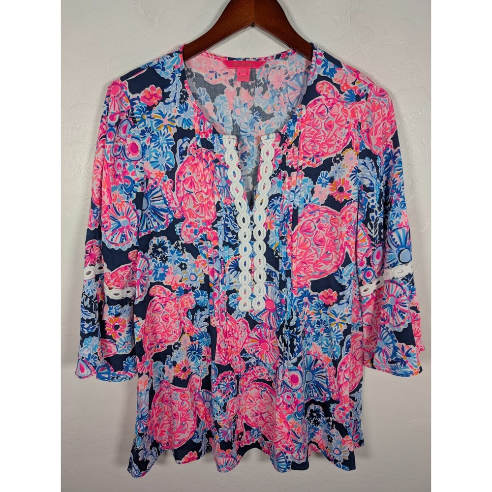 Lilly Pulitzer Tunic Top Women's Medium Hollie Pink Oasis Shell Me You Love Me